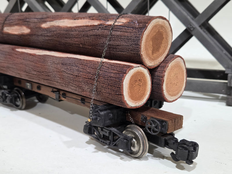 Pre-Owned Scratchbuilt Log cars 24' with Cast log bunks and Custom Foam logs Set of 6