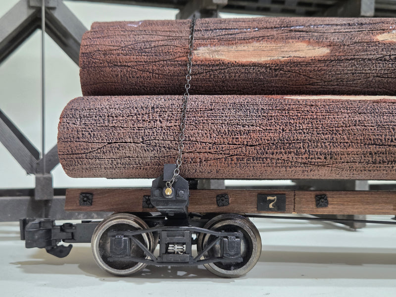 Pre-Owned Scratchbuilt Log cars 24' with Cast log bunks and Custom Foam logs Set of 6