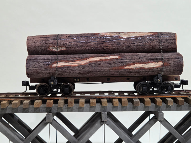 Pre-Owned Scratchbuilt Log cars 24' with Cast log bunks and Custom Foam logs Set of 6