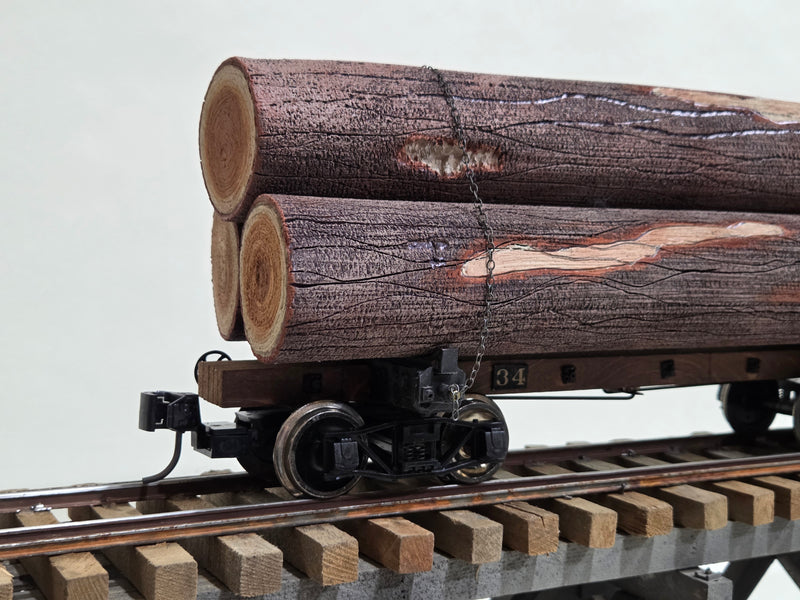 Pre-Owned Scratchbuilt Log cars 24' with Cast log bunks and Custom Foam logs Set of 6