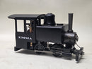Pre-owned Accucraft model steam locomotive in black, cab and tender marked EMMA